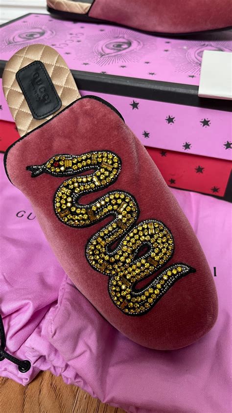 gucci velvet slippers snake|Gucci Snake Velvet Lawrence Slippers with Crystal Snake.